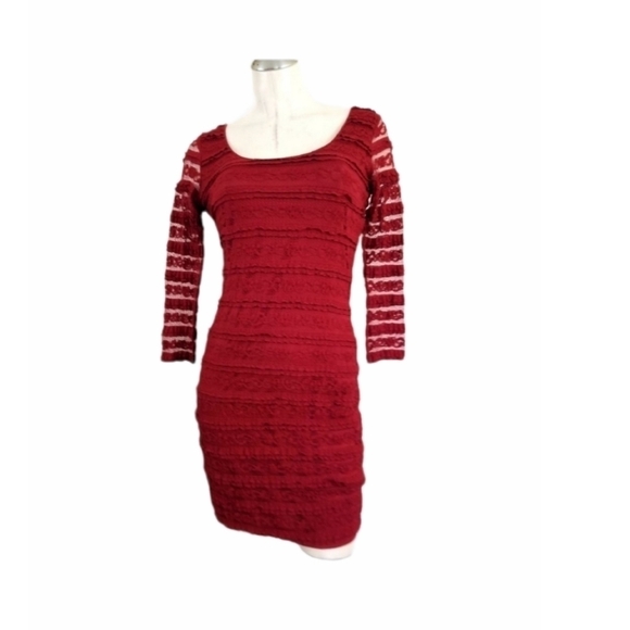 3/$25 Max Studio S Red Rust Dress Sheer Sleeves - Picture 1 of 6